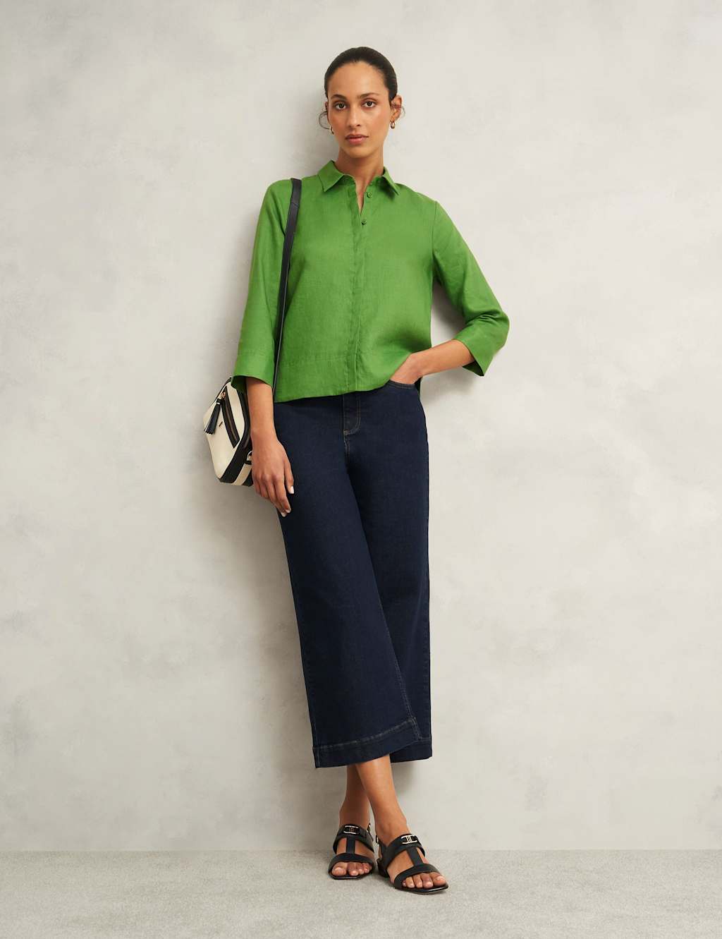 Pure Linen Collared 3/4 Sleeve Shirt 3 of 6