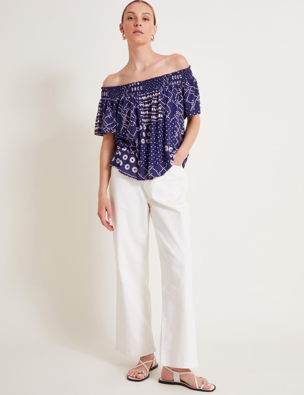 Printed Bardot Top 1 of 5