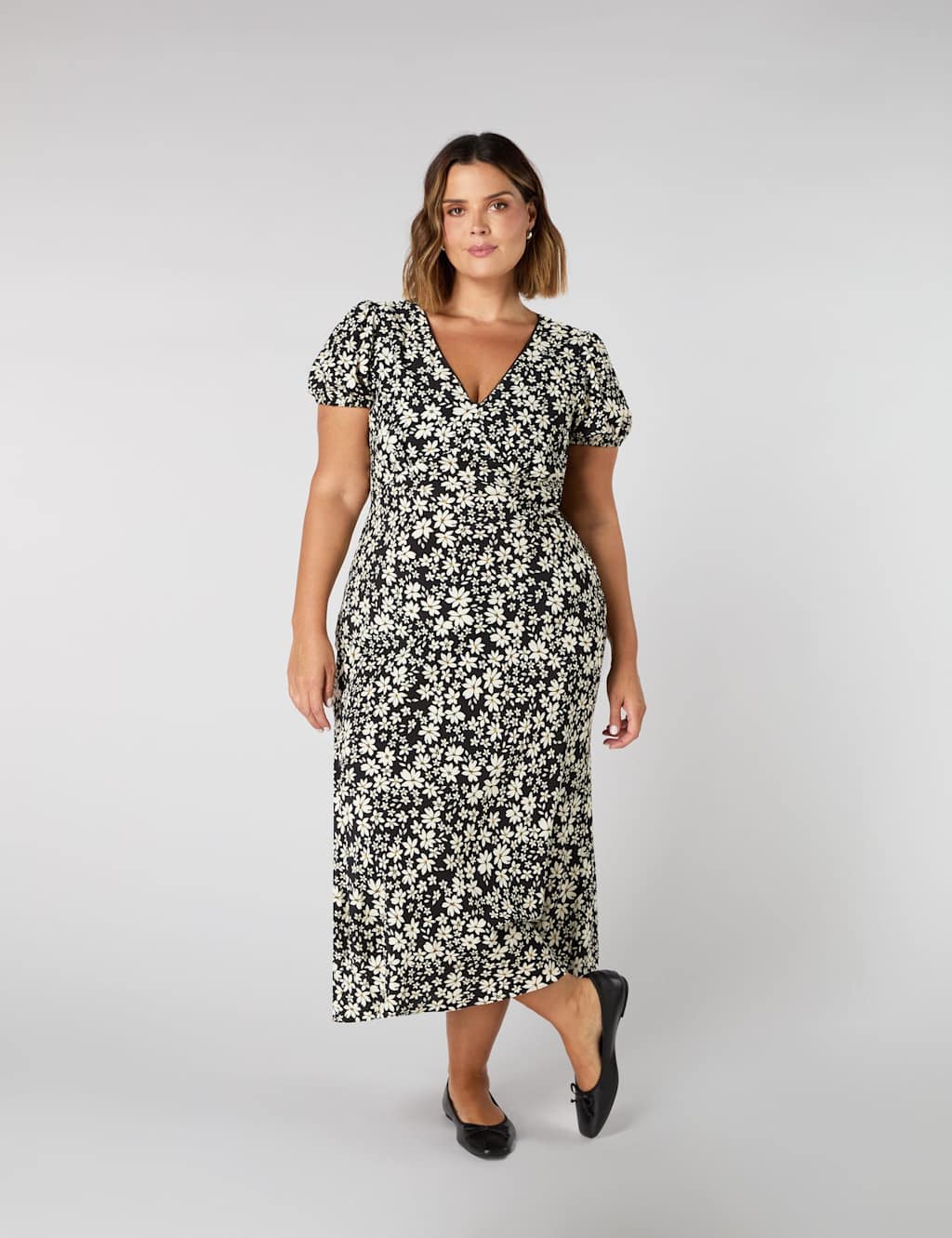 Floral V-Neck Midi Tea Dress 2 of 6