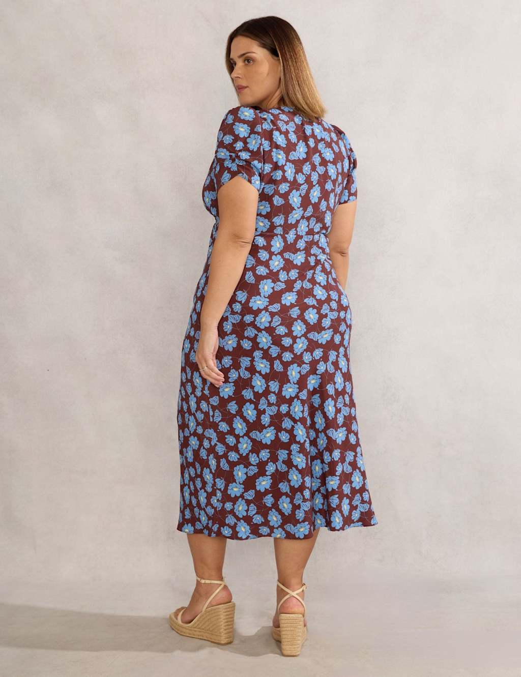 Floral V-Neck Shirred Midi Tea Dress 2 of 4