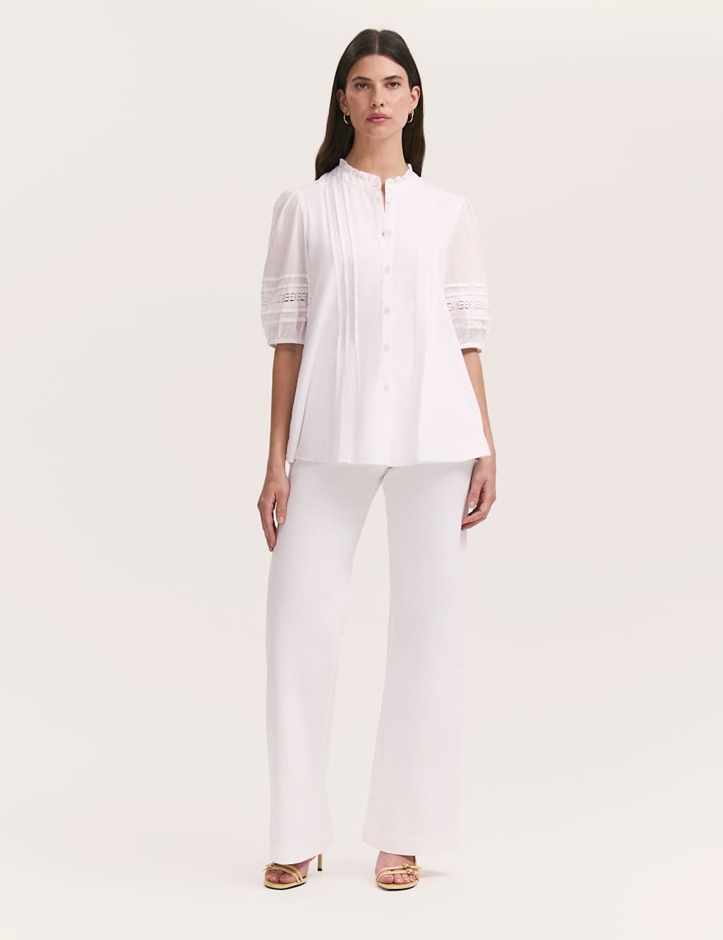 Pure Cotton Frill Neck Pleat Detail Blouse 2 of 4