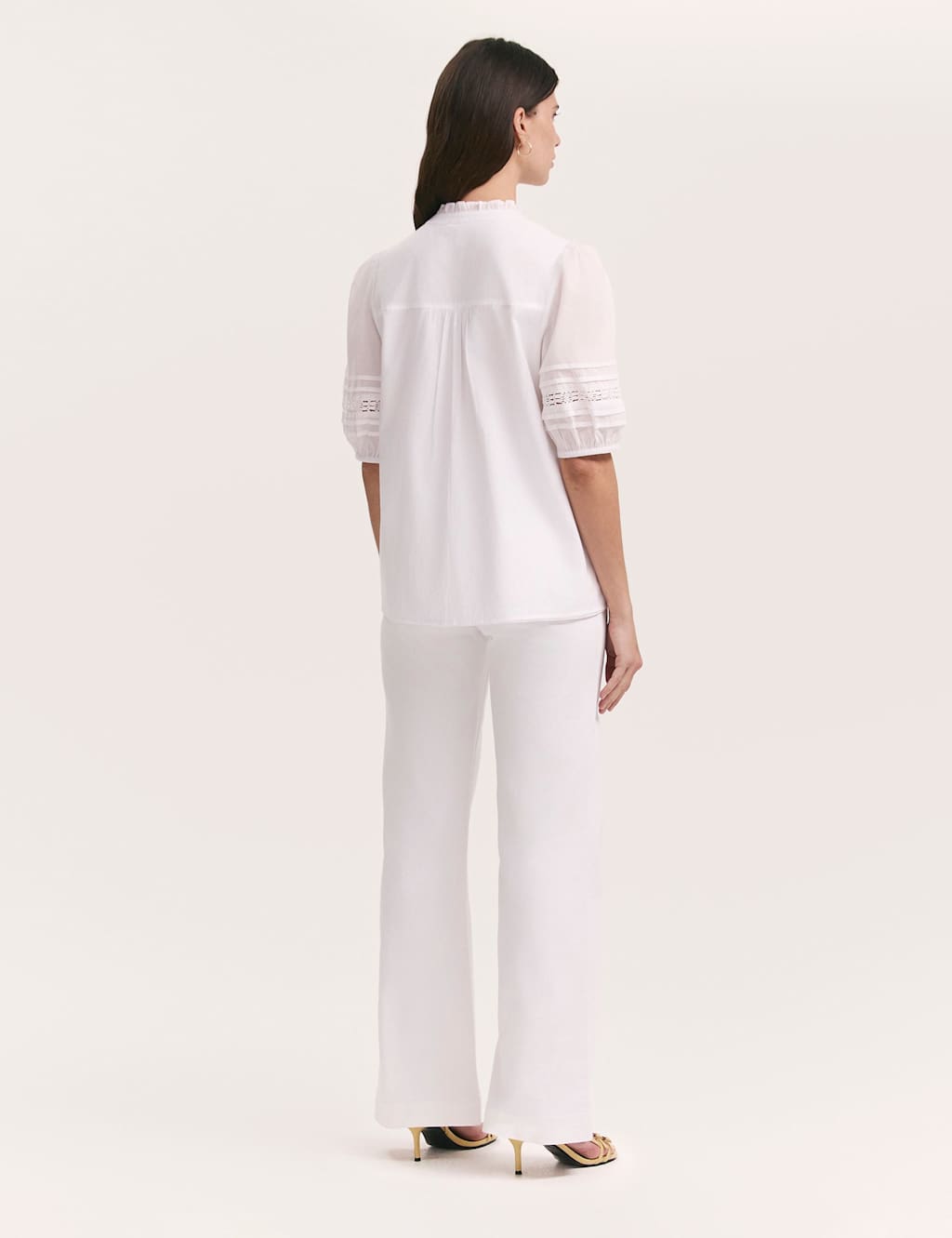 Pure Cotton Frill Neck Pleat Detail Blouse 3 of 4