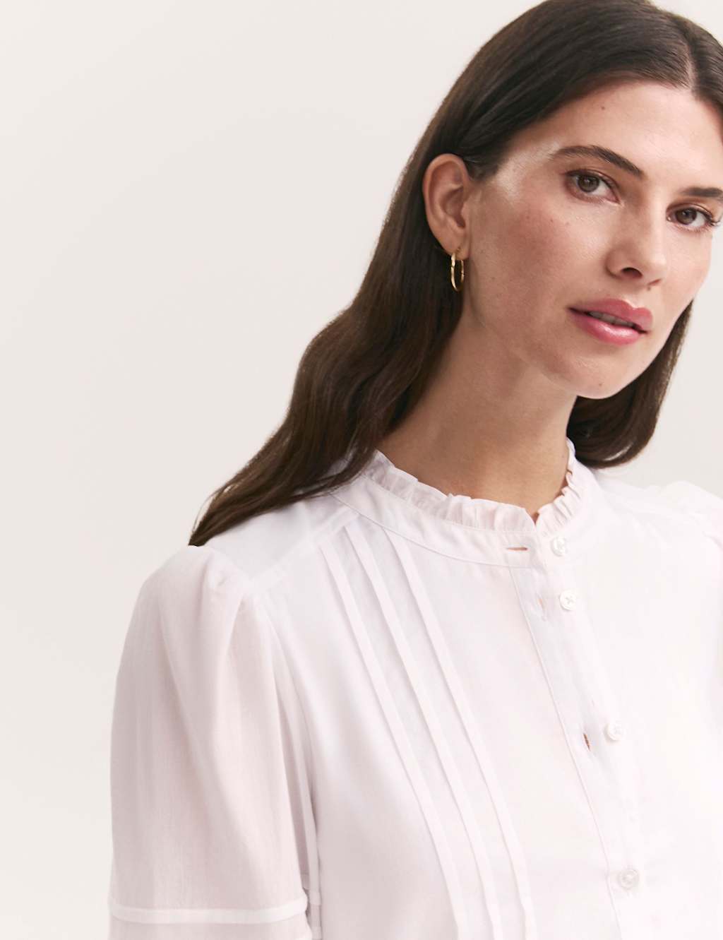 Pure Cotton Frill Neck Pleat Detail Blouse 4 of 4