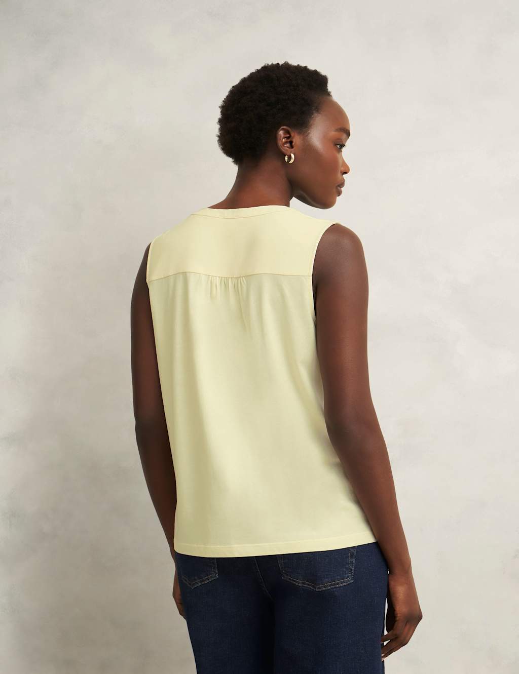 Cotton Blend Collarless Notch Neck Sleeveless Blouse 5 of 6