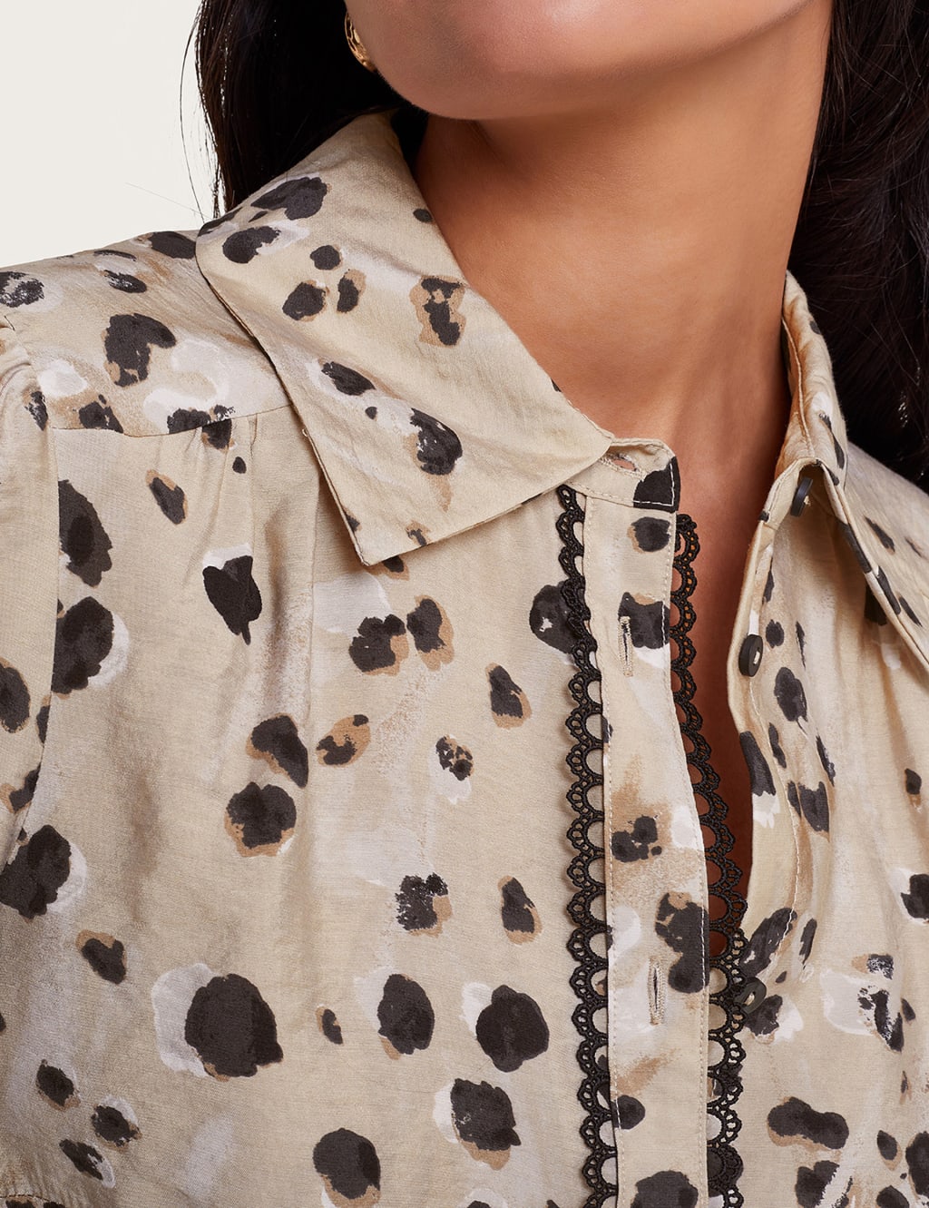 Satin Animal Print Collared Blouse 3 of 4