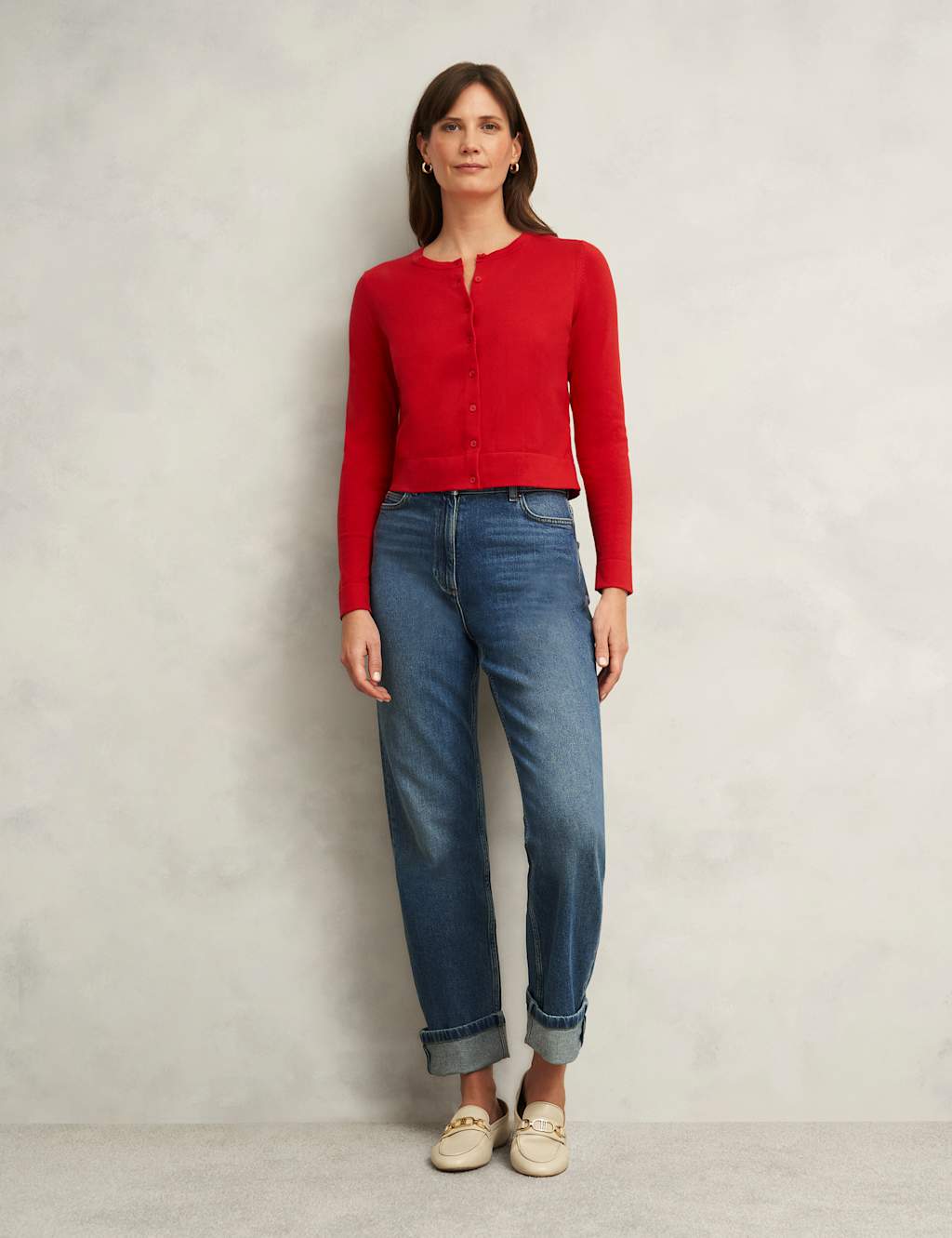 Cotton Rich Crew Neck Cropped Cardigan 3 of 6