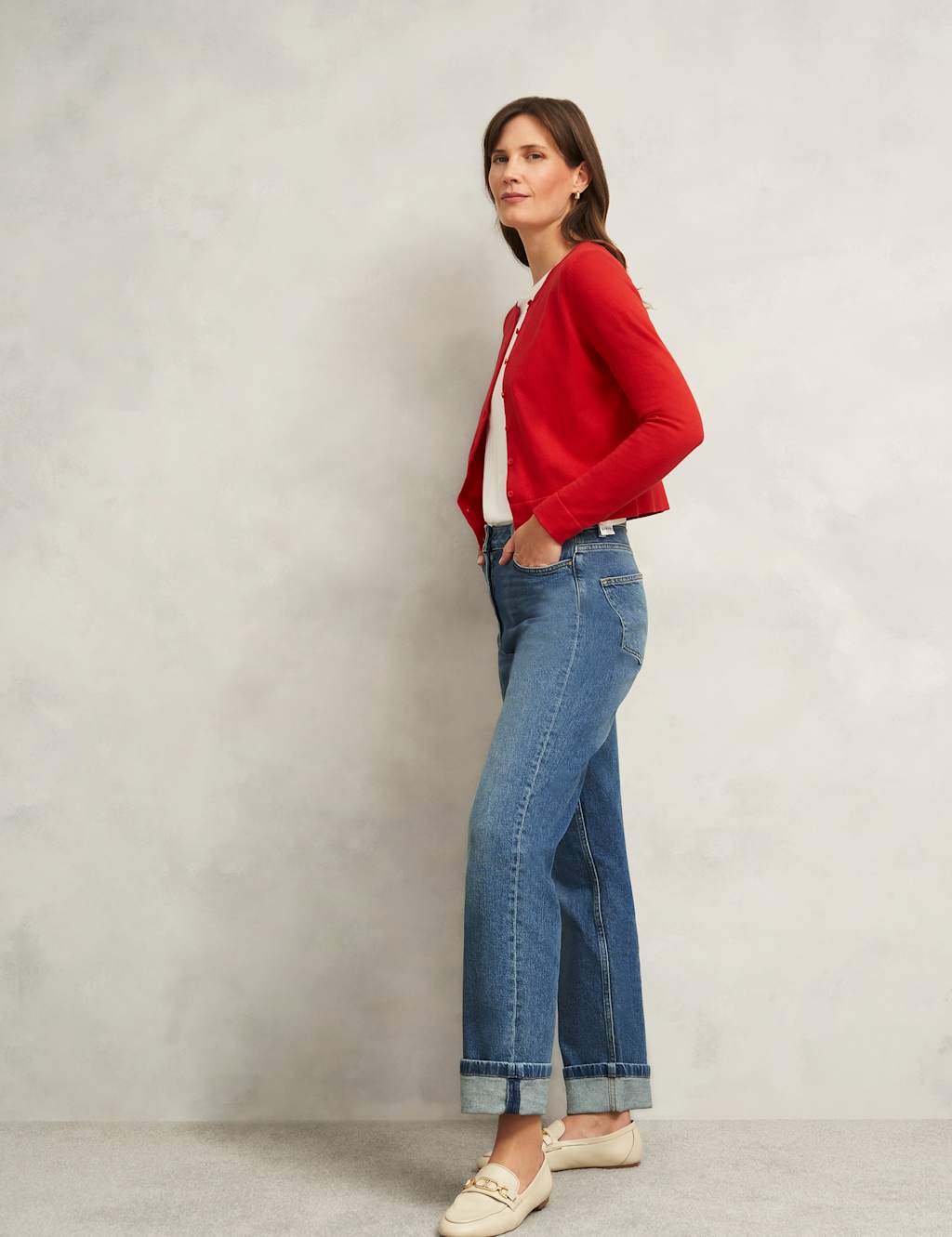 Cotton Rich Crew Neck Cropped Cardigan 4 of 6