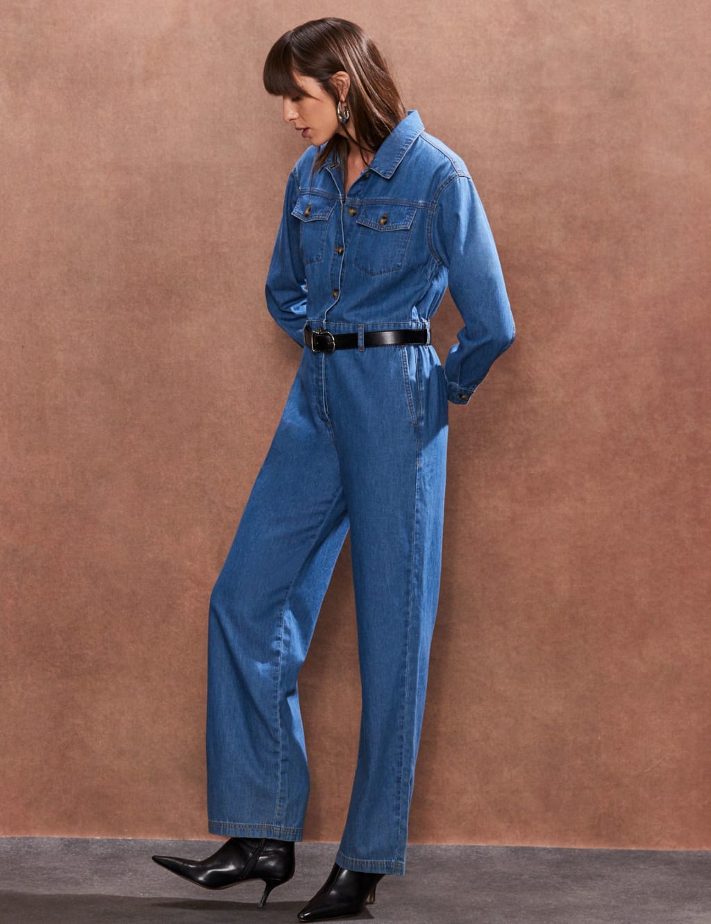Denim Long Sleeve Jumpsuit 2 of 5