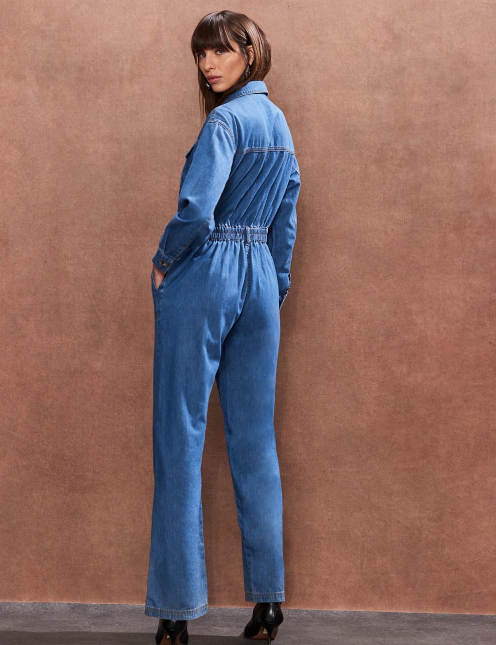 Denim Long Sleeve Jumpsuit 3 of 5