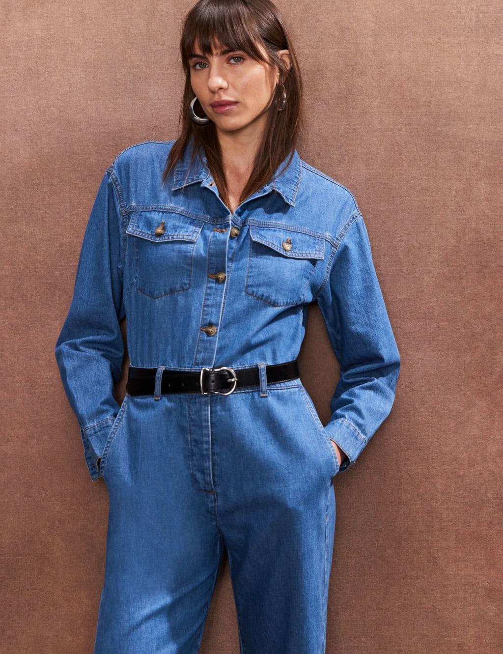 Denim Long Sleeve Jumpsuit 4 of 5