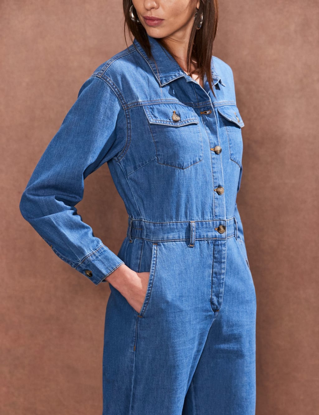 Denim Long Sleeve Jumpsuit 5 of 5