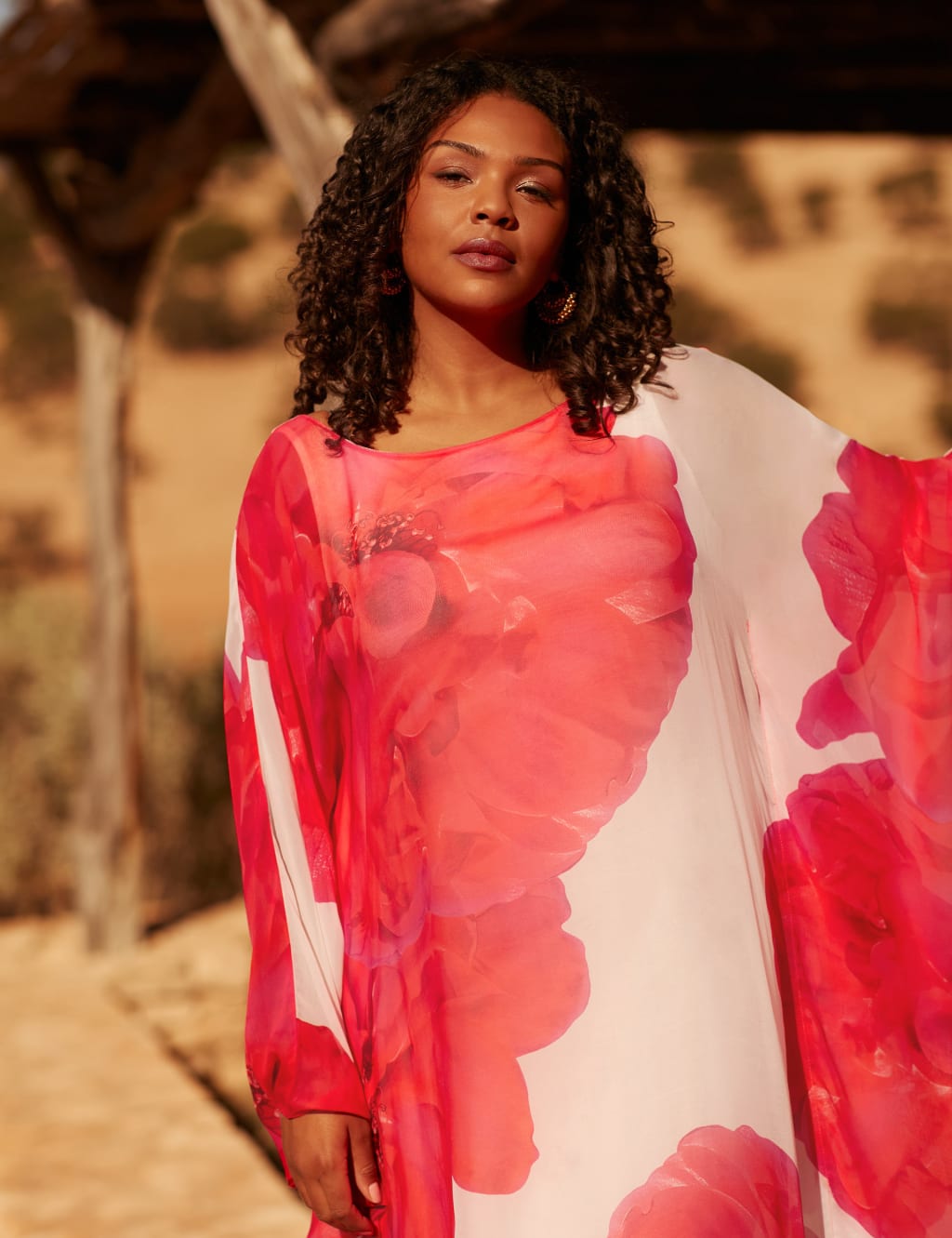 Floral Round Neck Relaxed Maxi Kaftan Dress Live Unlimited London M S