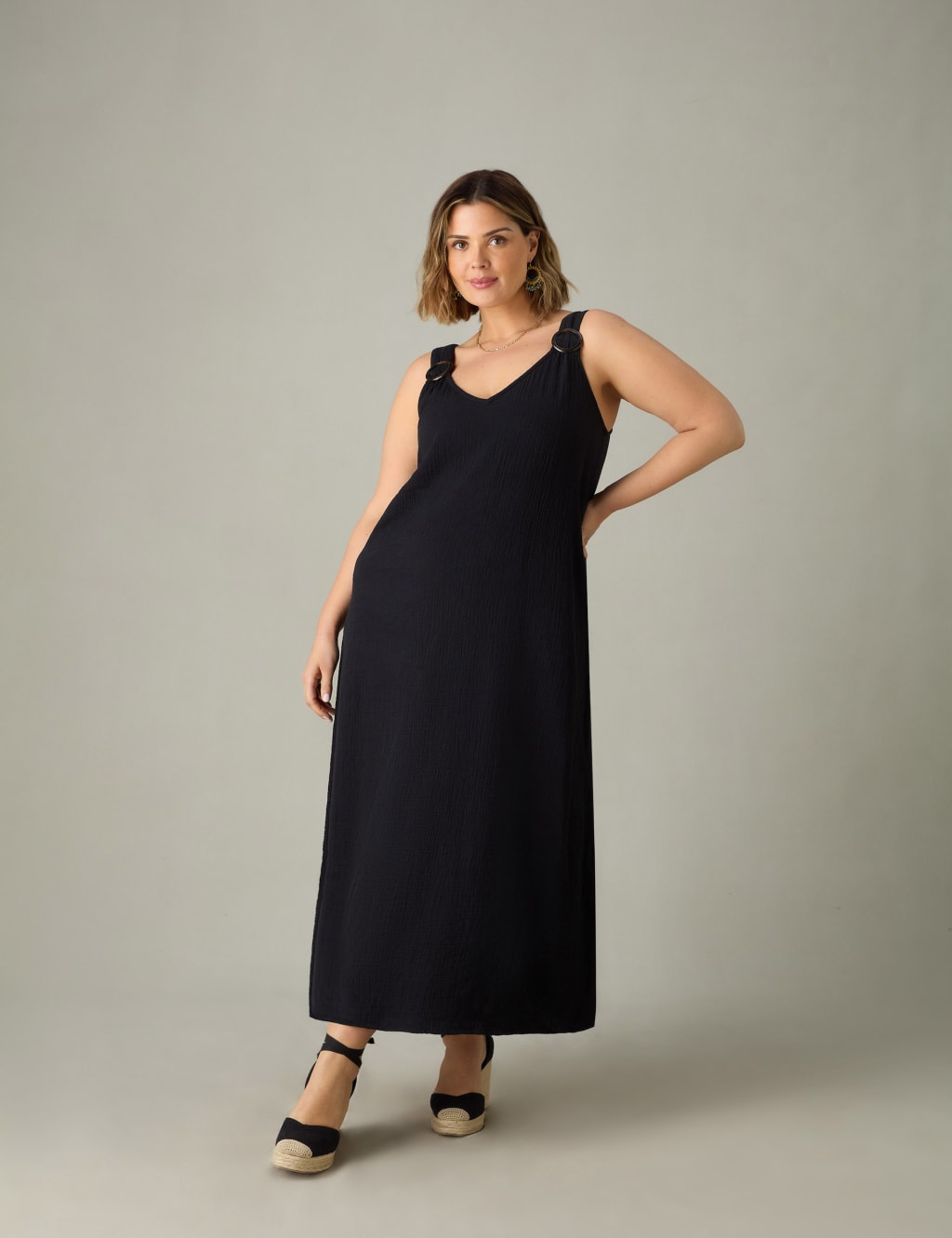 Pure Cotton V Neck Midaxi Swing Dress