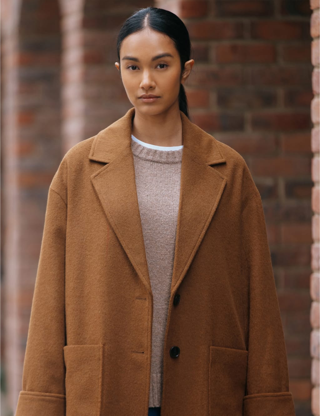 Wool Blend Single Breasted Coat