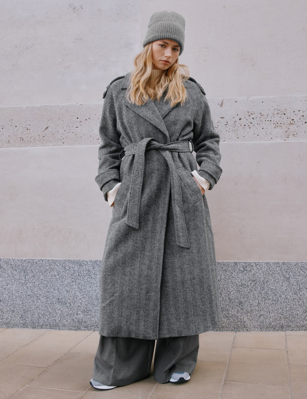 Wool Blend Herringbone Overcoat