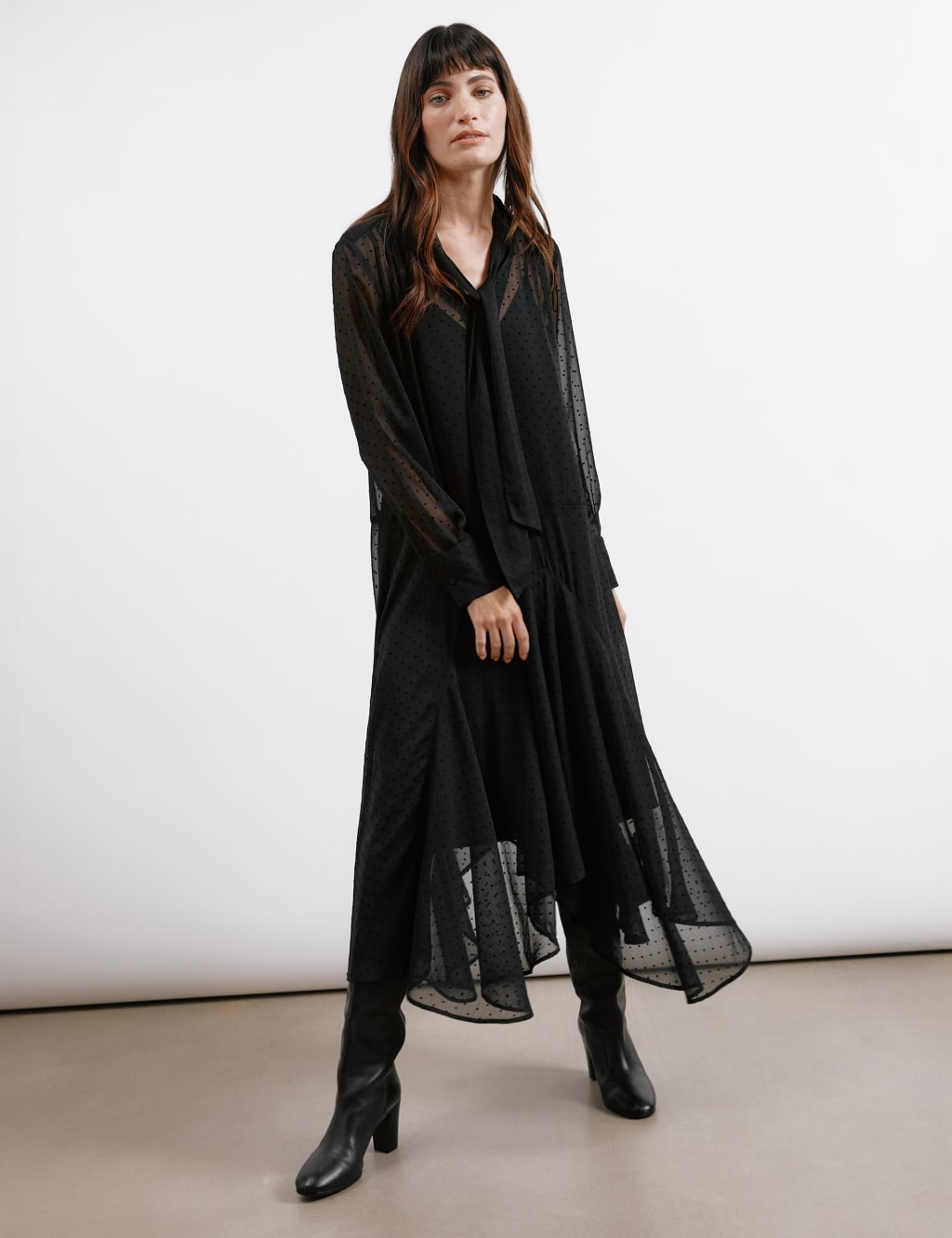 Jacquard Tie Neck Midi Swing Dress 4 of 6
