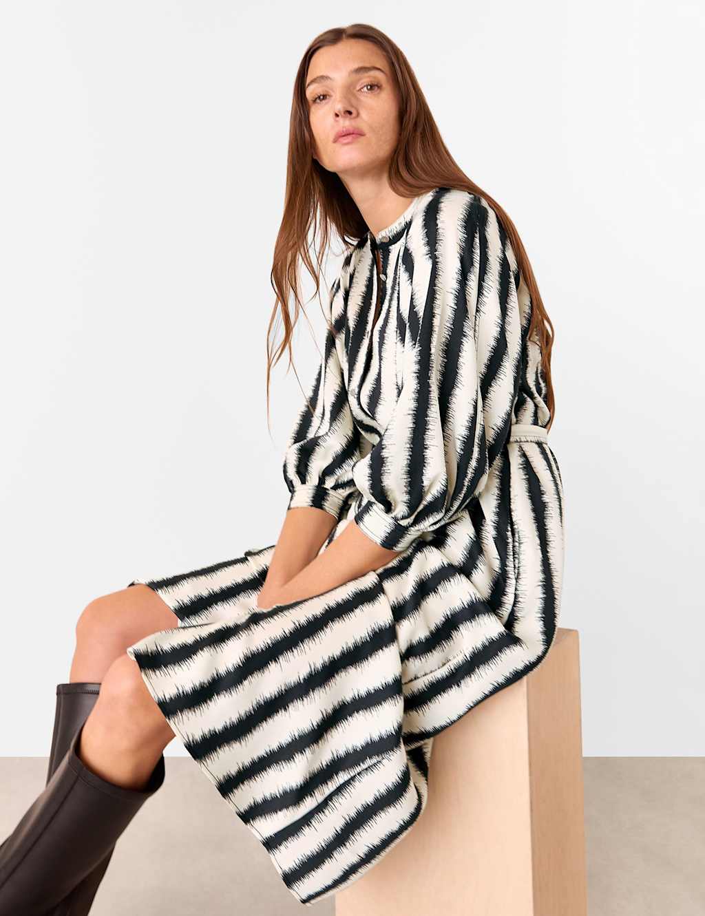 Pure Lyocell Striped Midi Shirt Dress 3 of 4