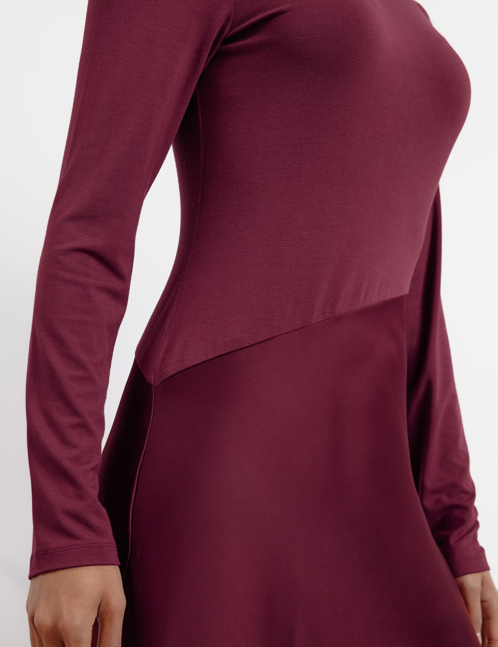 Satin & Jersey Asymmetric Midi Skater Dress 4 of 5