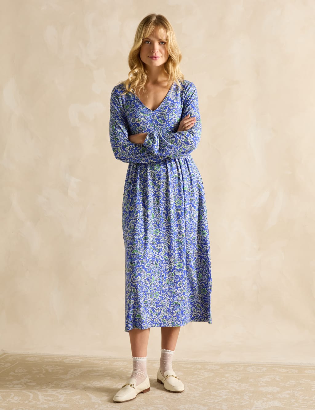 Floral V-Neck Midi Waisted Dress 1 of 6