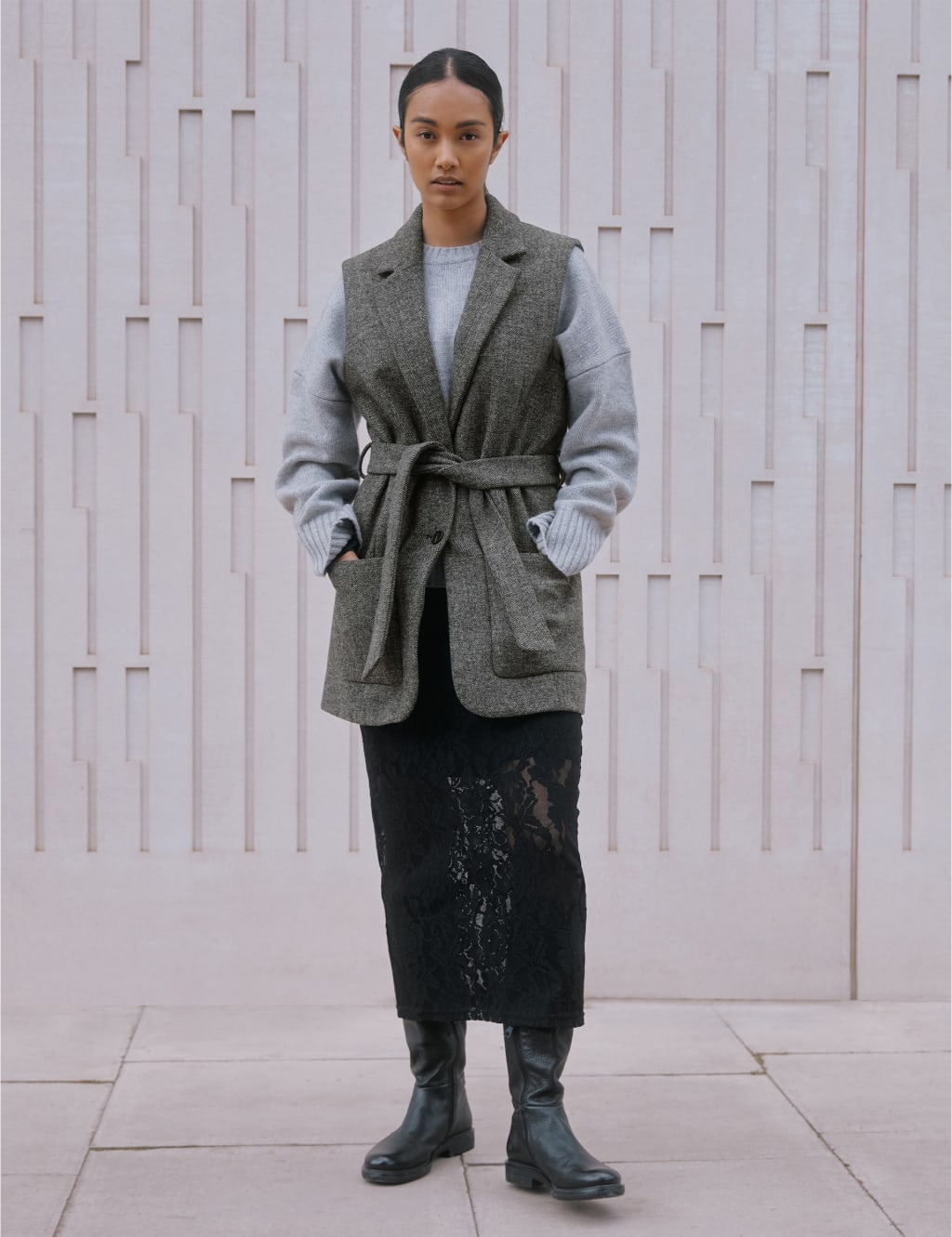 Wool Blend Sleeveless Short Jacket