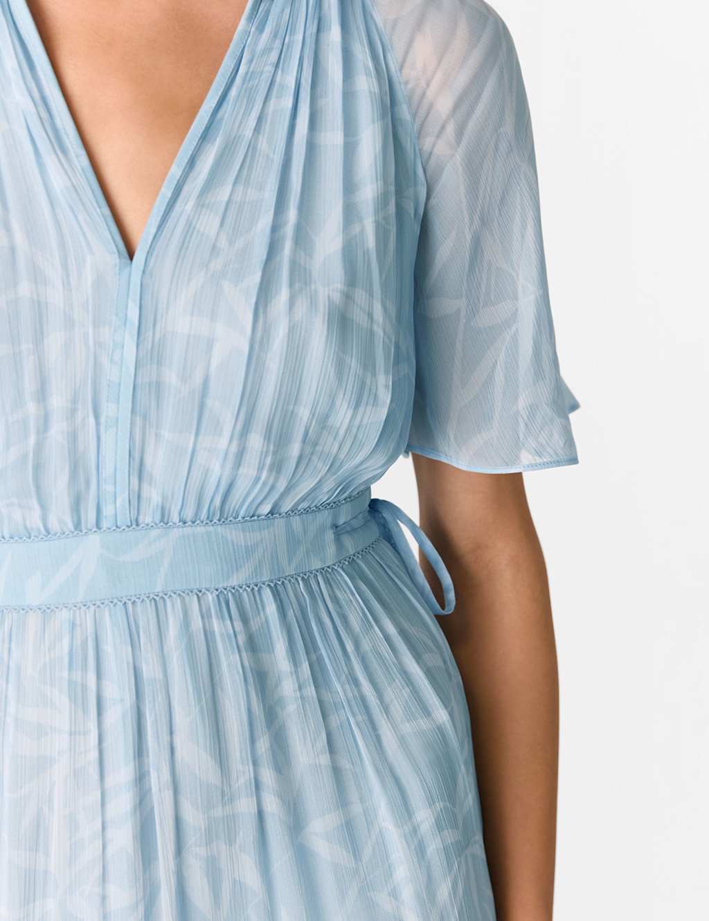Chiffon Leaf Print V-Neck Midi Dress 4 of 4