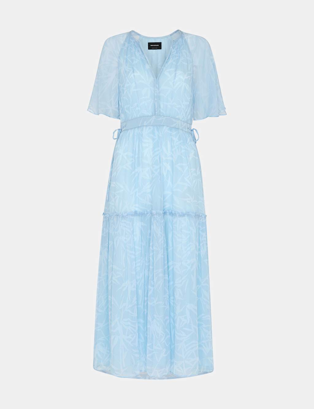 Chiffon Leaf Print V-Neck Midi Dress 2 of 4