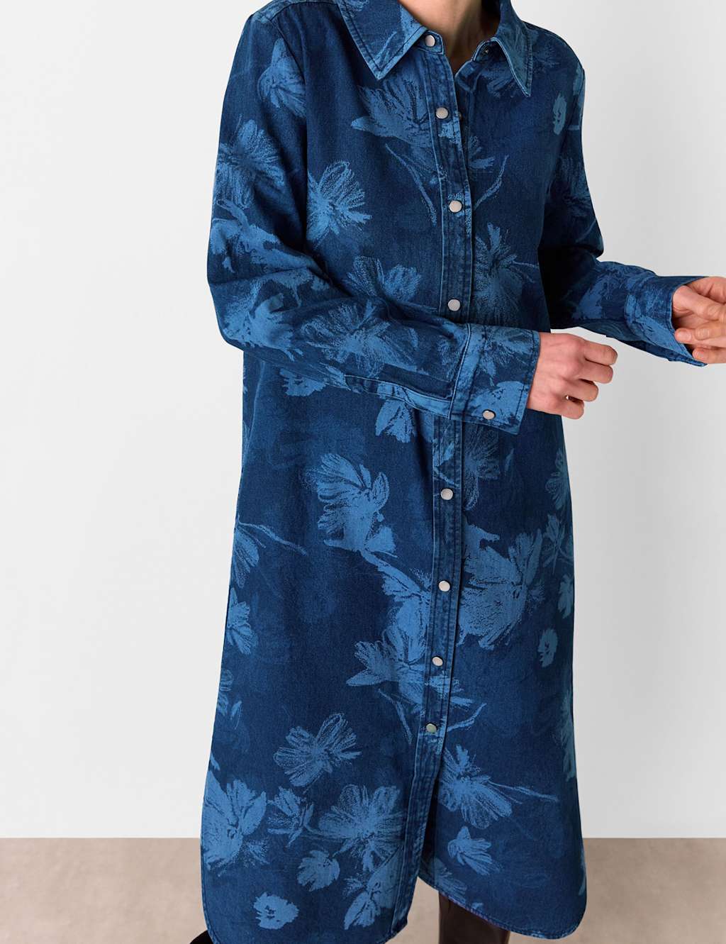 Denim Floral Midi Shirt Dress 4 of 4