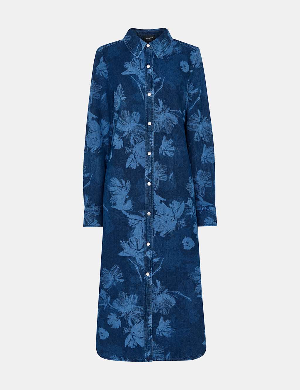 Denim Floral Midi Shirt Dress 2 of 4