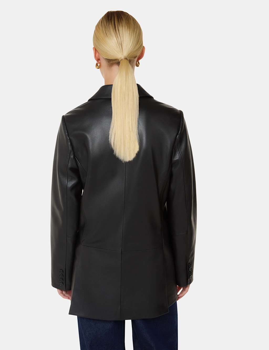 Leather Double Breasted Waisted Blazer 3 of 4