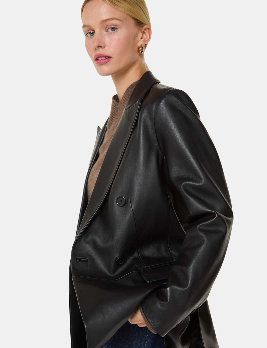 Leather Double Breasted Waisted Blazer 4 of 4