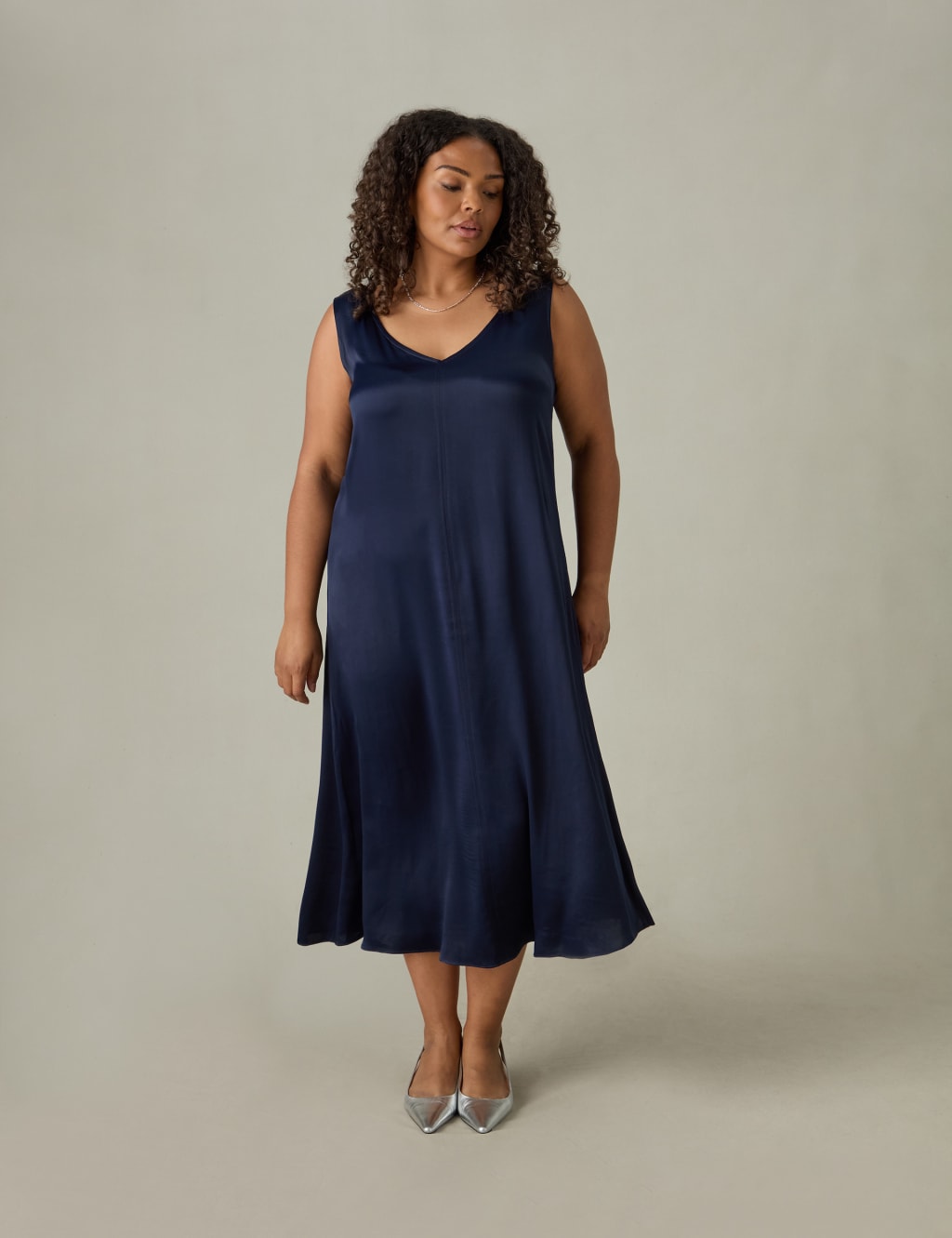 V Neck Midi Slip Dress
