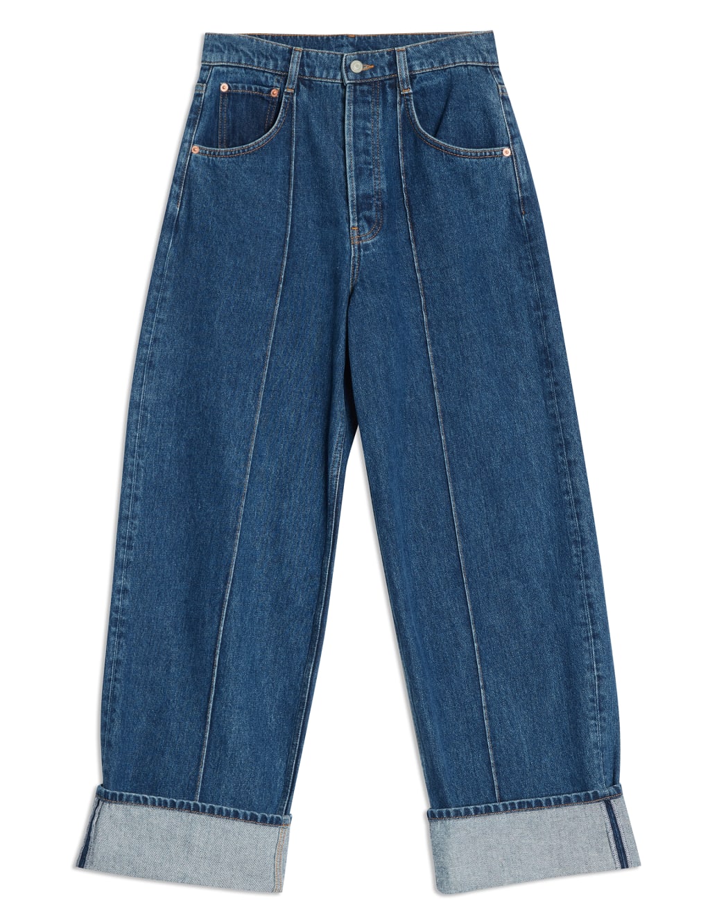 Mid Rise Pintuck Wide Leg Turn Up Jeans 2 of 6