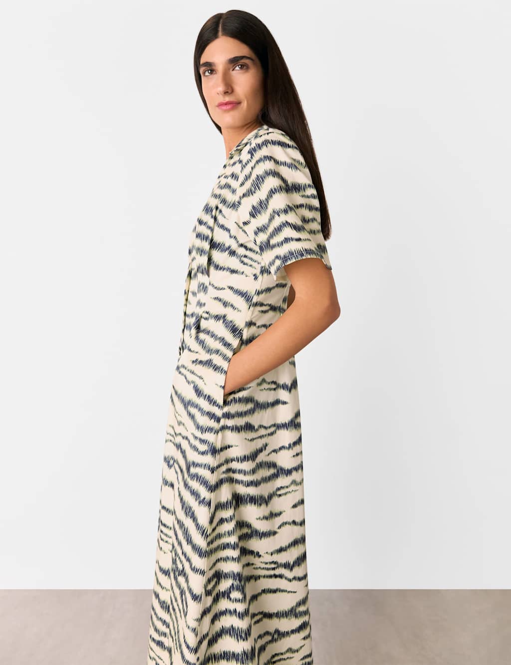 Cotton Blend Animal Print Midi Shirt Dress 3 of 4