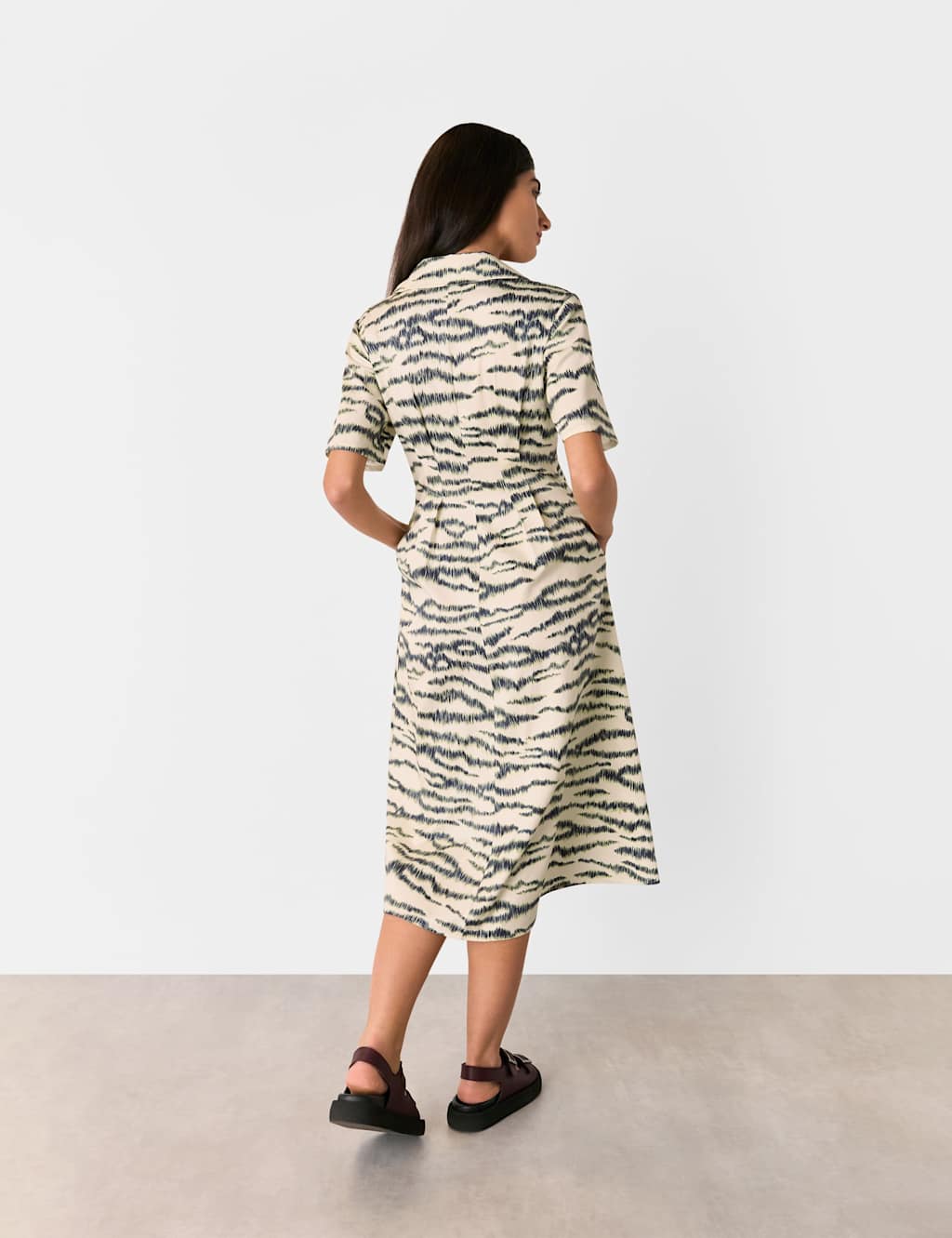 Cotton Blend Animal Print Midi Shirt Dress 4 of 4