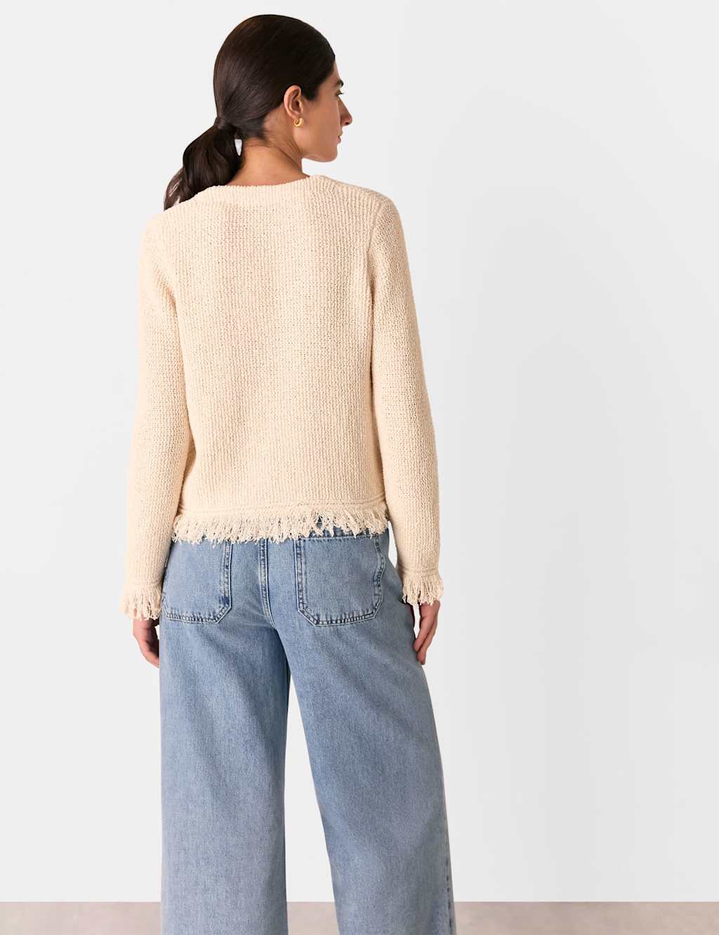 Cotton Rich V-Neck Fringe Cardigan 4 of 4