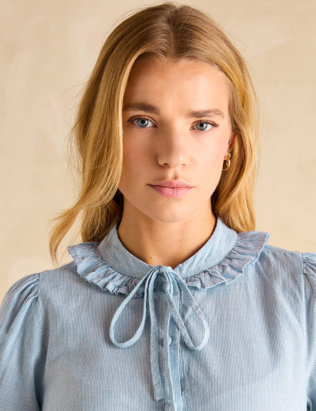 Pure Cotton Striped Tie Neck Ruffle Blouse 4 of 5