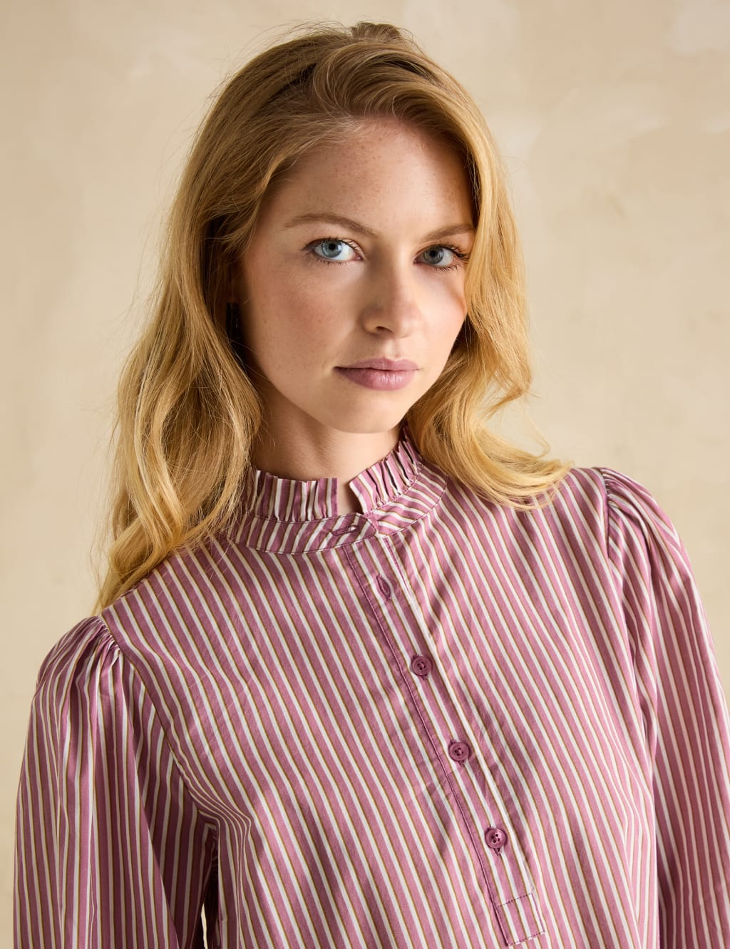 Pure Cotton Striped Frill Neck Blouse | Joules | M&S
