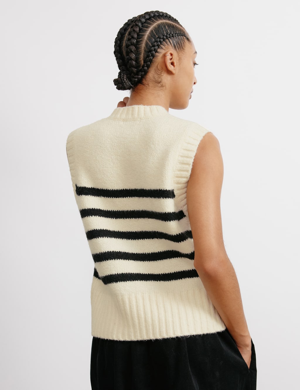 Striped Crew Neck Knitted Top with Wool 4 of 6