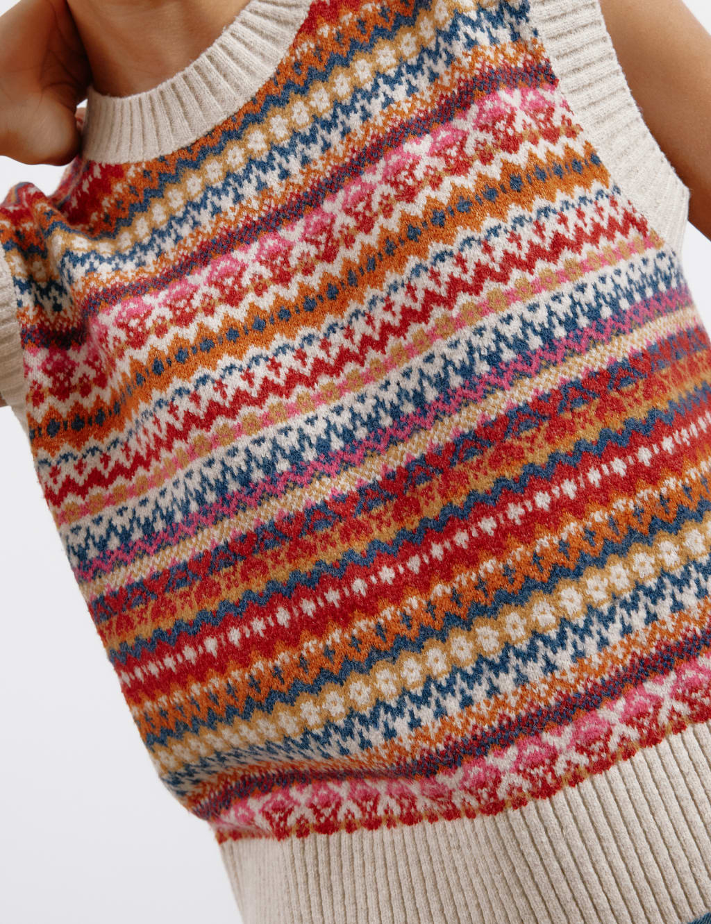 Fair Isle Crew Neck Knitted Tank with Wool 4 of 5