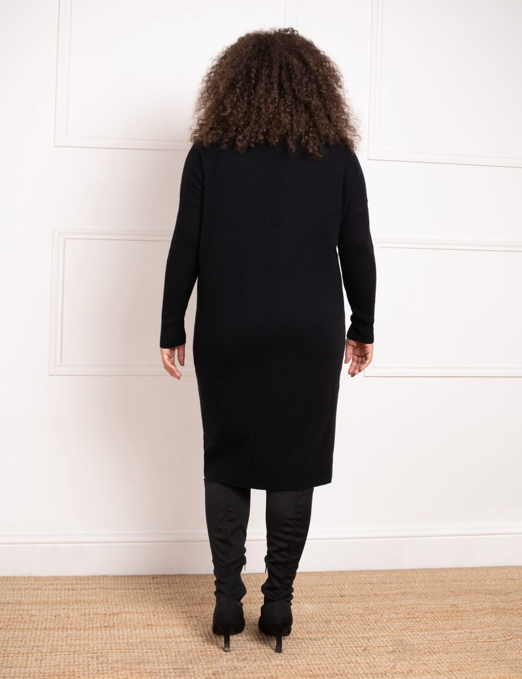 V Neck Knee Length Jumper Dress with Cashmere Live Unlimited London M S