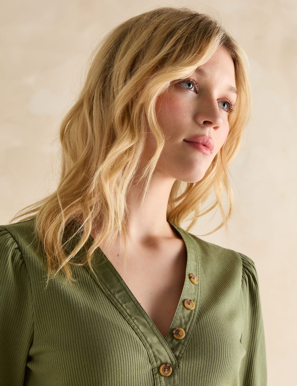 Cotton-Rich V-Neck Button Detail Top 6 of 6
