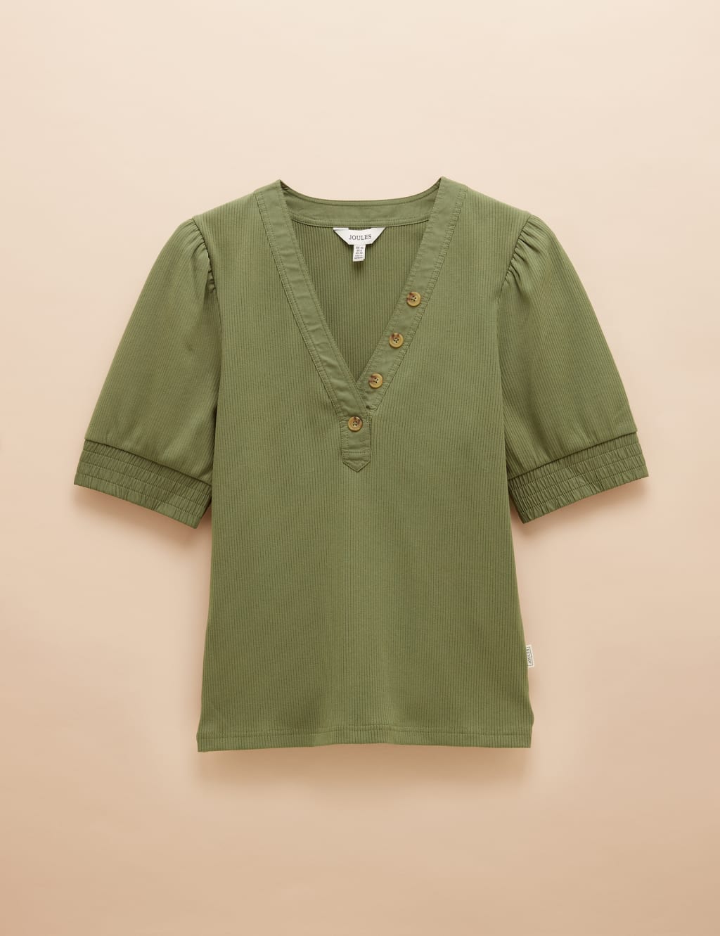 Cotton-Rich V-Neck Button Detail Top 2 of 6