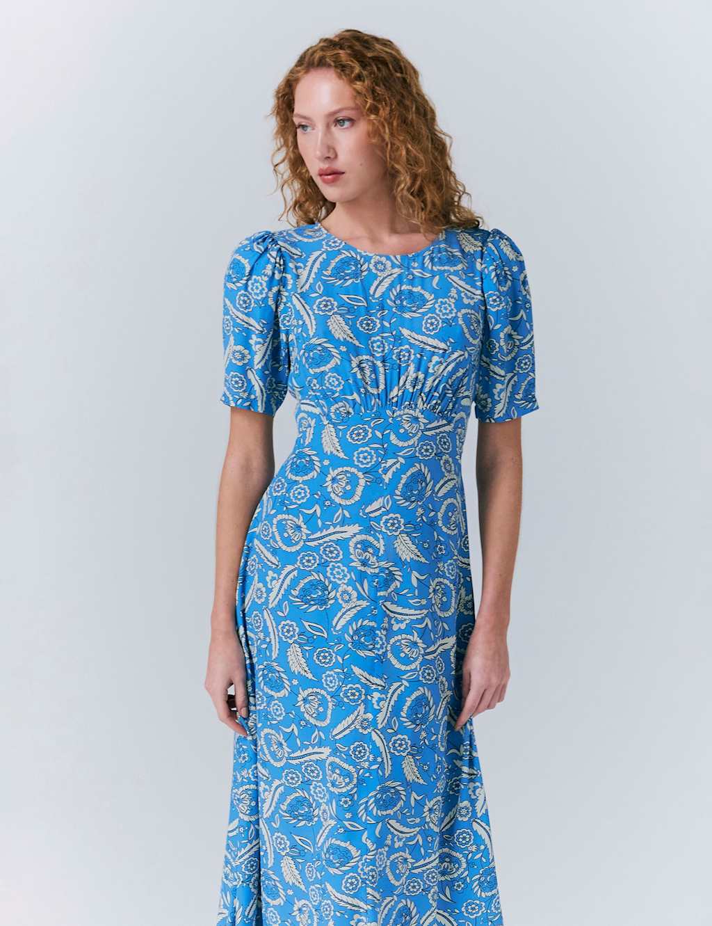 Crepe Floral Round Neck Midaxi Tea Dress 4 of 5