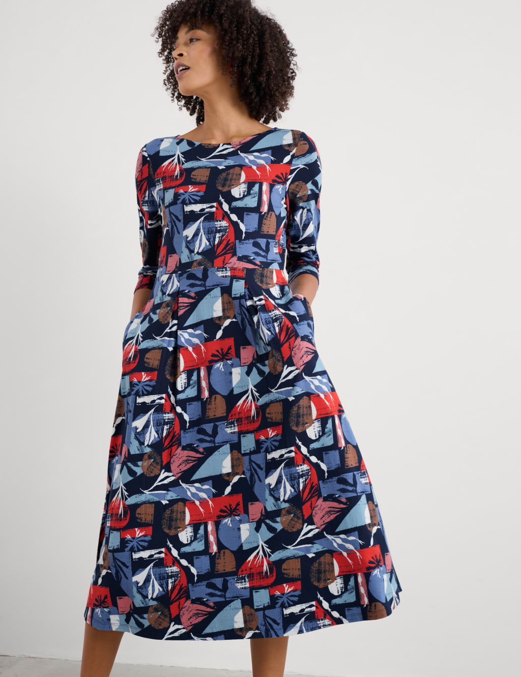 Cotton Rich Geometric Midi Fit And Flare Dress 3 of 5