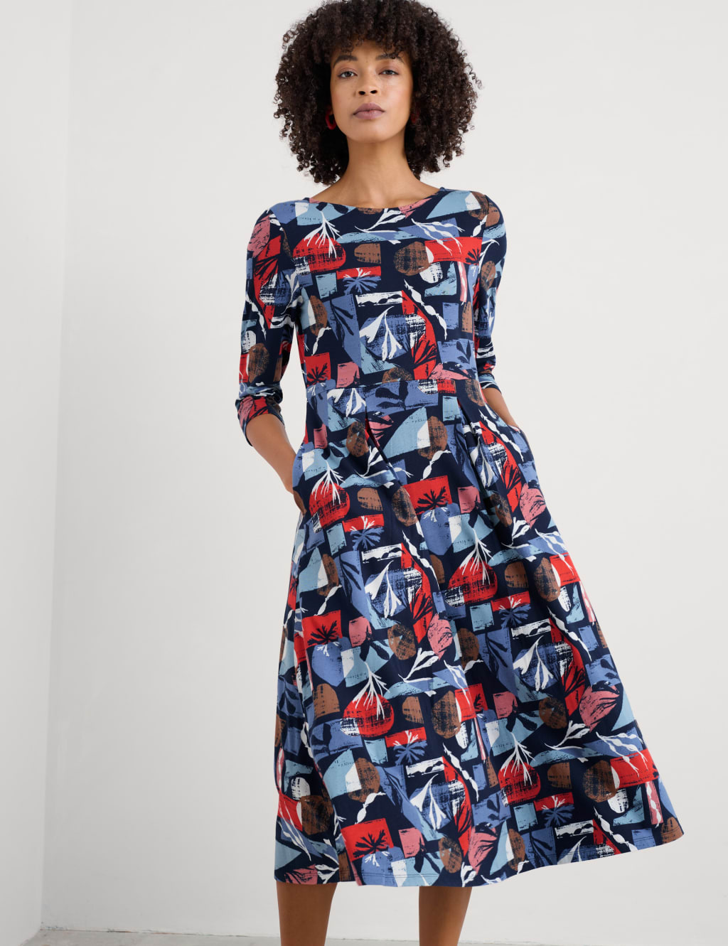 Cotton Rich Geometric Midi Fit And Flare Dress 4 of 5