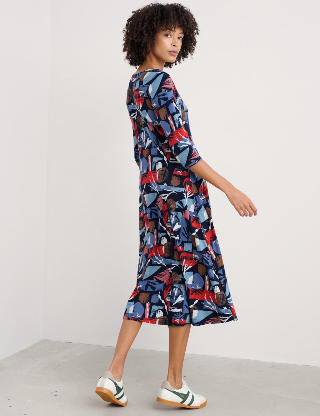 Cotton Rich Geometric Midi Fit And Flare Dress 5 of 5