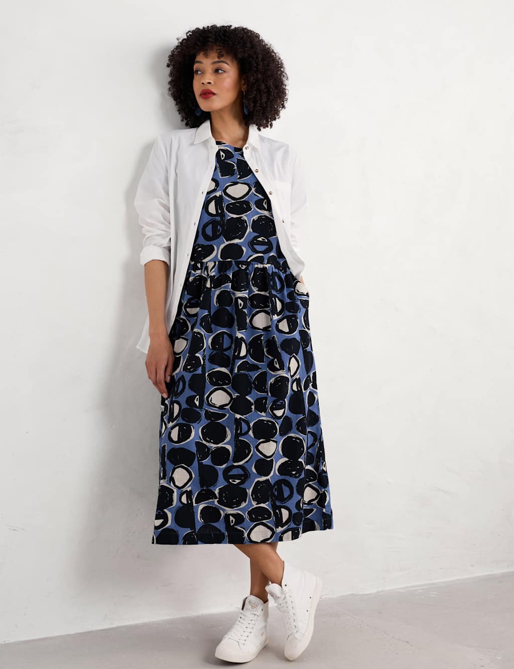 Pure Cotton Geometric Waisted Midaxi Dress 4 of 4