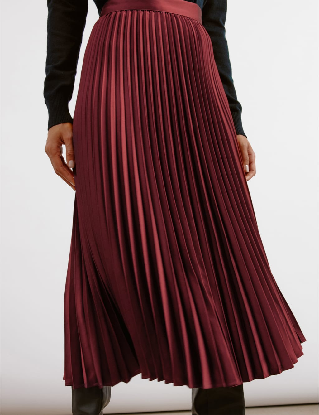 Satin Pleated Midi Skirt Albaray M S