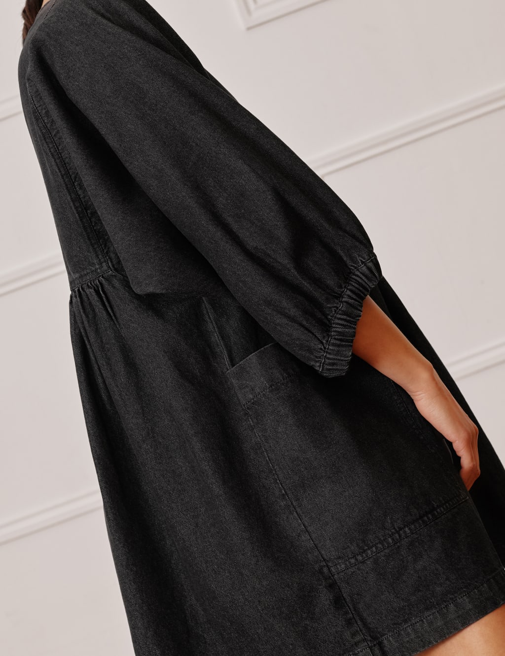 Denim V-Neck Mini Smock Dress 3 of 4