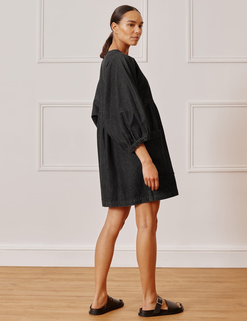 Denim V-Neck Mini Smock Dress 4 of 4